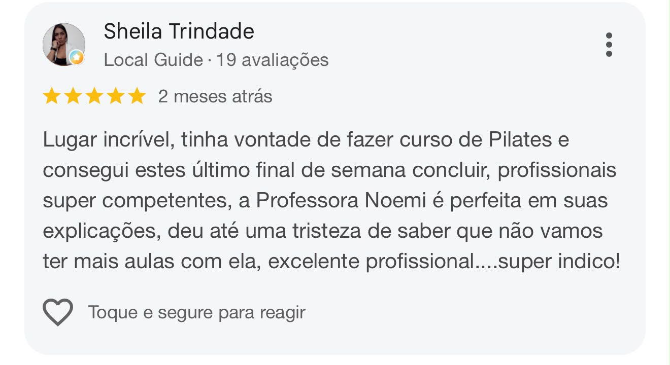 Avaliação de Sheila Trindade no Google — 5 estrelas